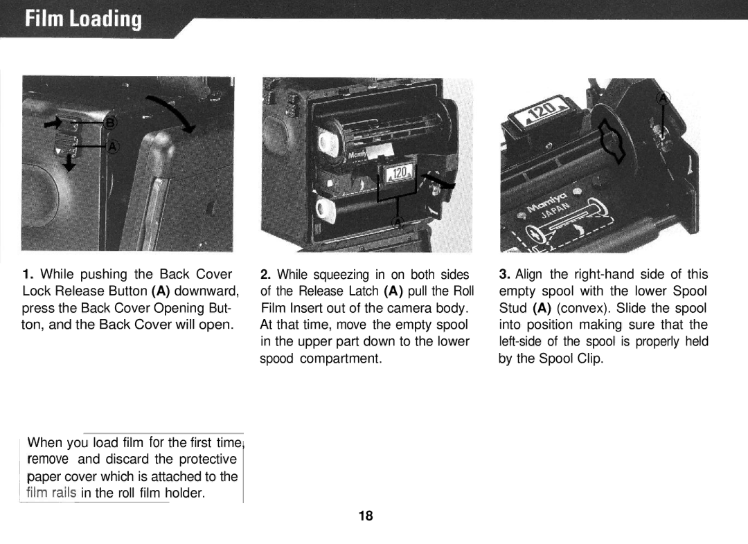 Mamiya PRO 645 manual Roll film holder 