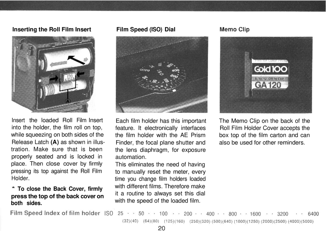 Mamiya PRO 645 manual Inserting the Roll Film Insert 