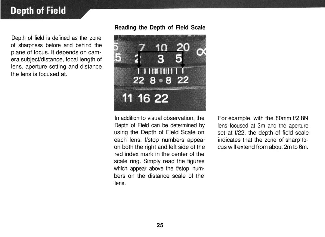 Mamiya PRO 645 manual Reading the Depth of Field Scale 