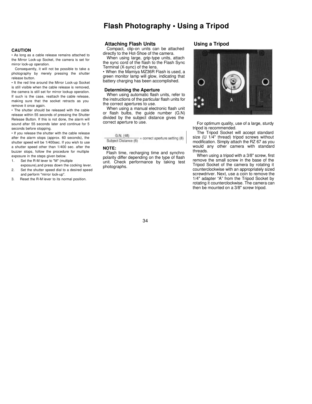 Mamiya RZ67 PRO II manual Flash Photography Using a Tripod, Attaching Flash Units Using a Tripod, Determining the Aperture 