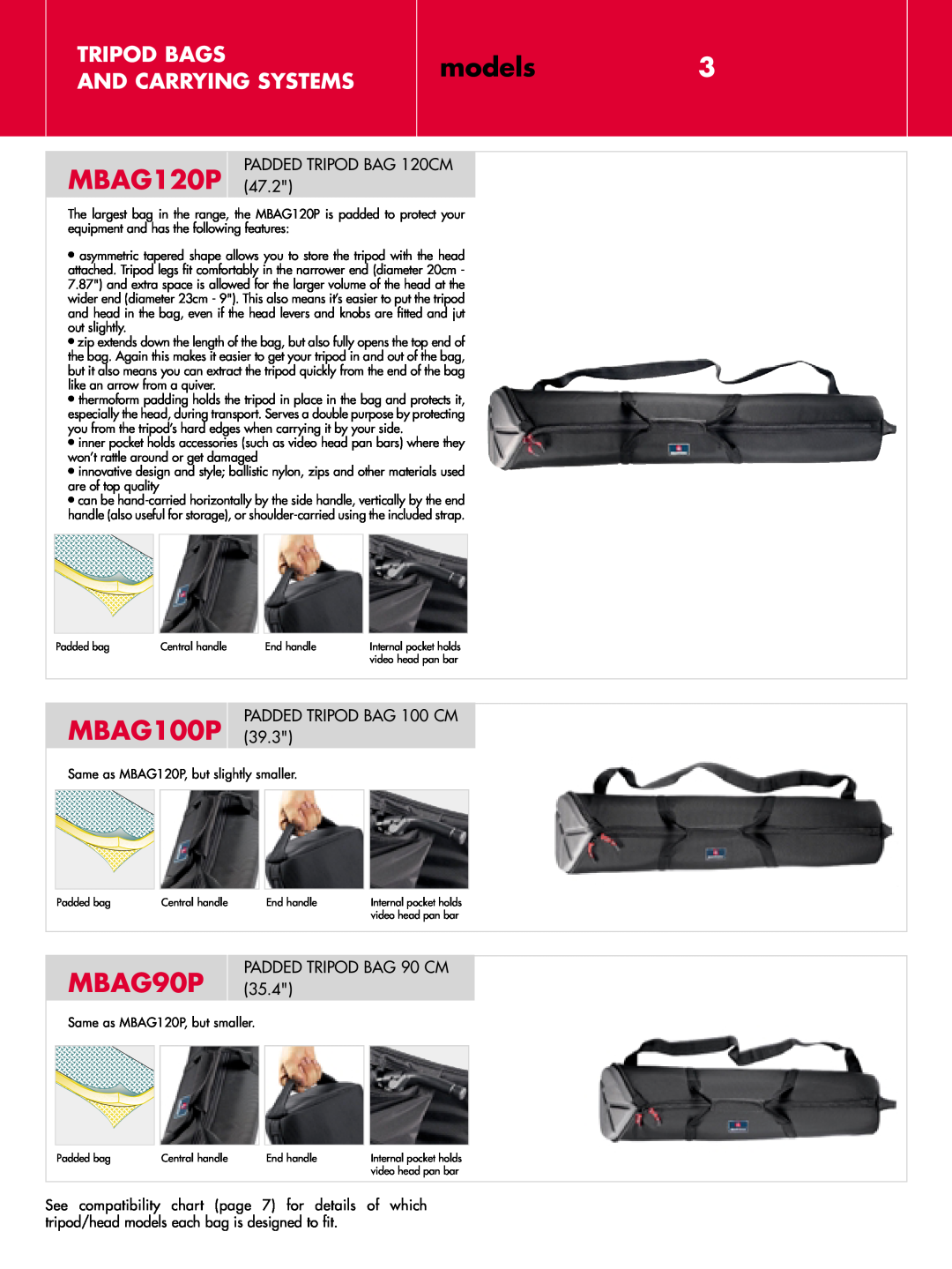 Manfrotto MBAG80, MBAGD models3, MBAG120P, MBAG100P, MBAG90P, Tripod Bags And Carrying Systems, PADDED TRIPOD BAG 120CM 
