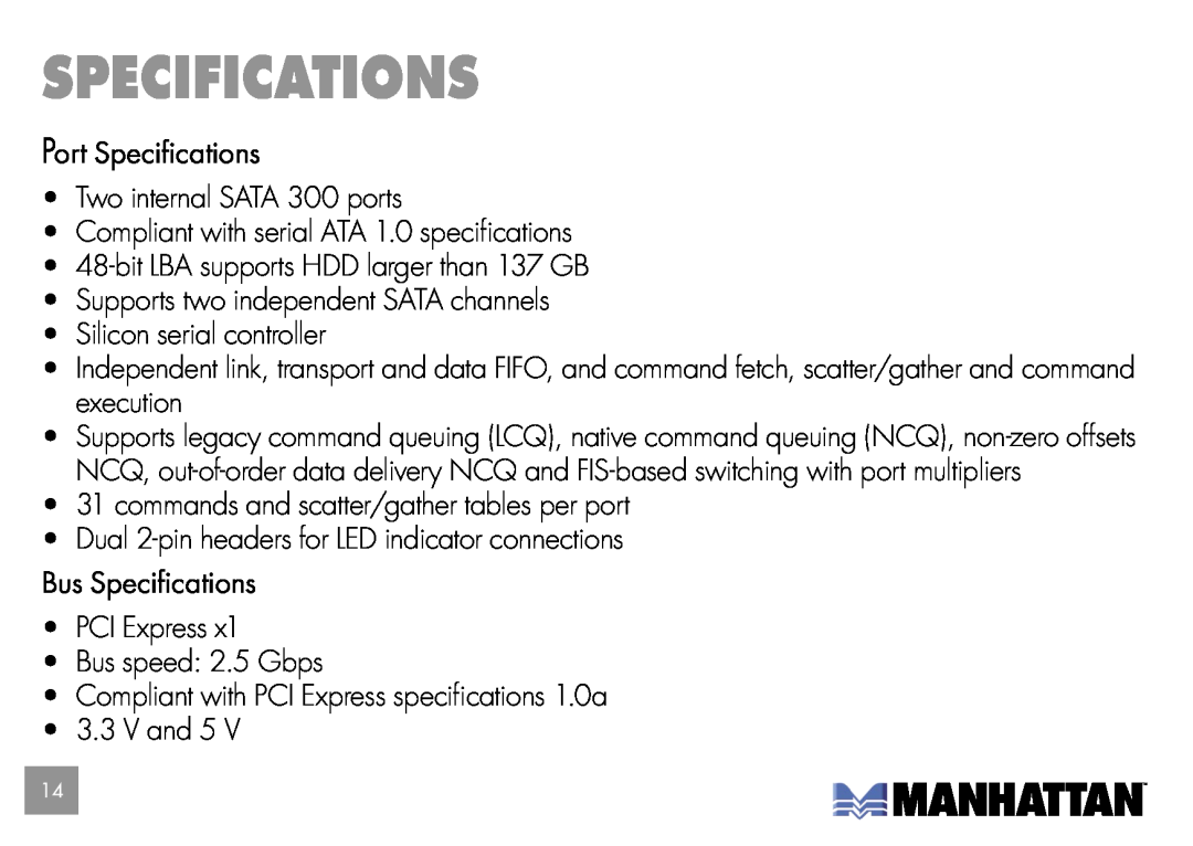 Manhattan Computer Products 160377 user manual Specifications 