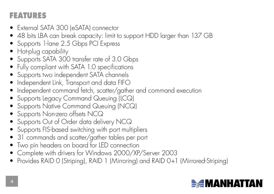 Manhattan Computer Products 160377 user manual Features 