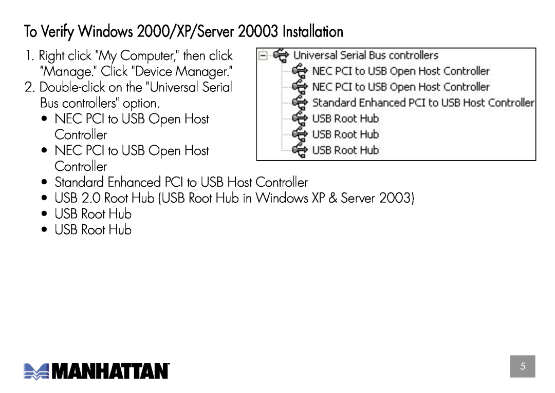 Manhattan Computer Products 160391 NEC PCI to USB Open Host Controller, Standard Enhanced PCI to USB Host Controller 