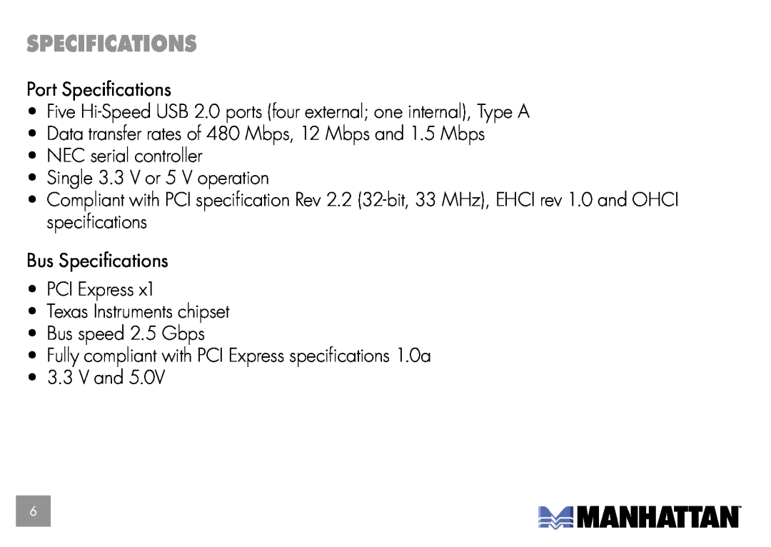 Manhattan Computer Products 160391 user manual Specifications 