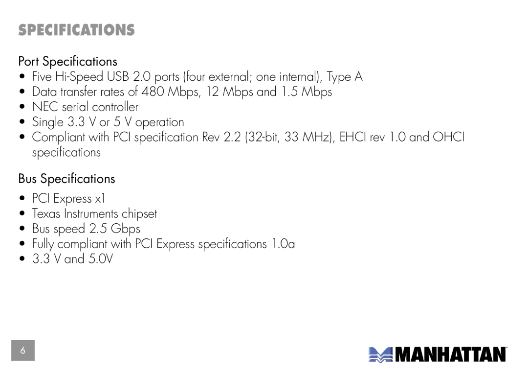 Manhattan Computer Products 160391 user manual Specifications 