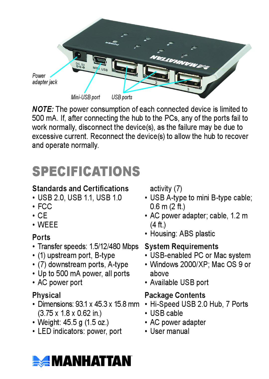 Manhattan Computer Products 160766 user manual Standards and Certifications, Ports, Physical Package Contents 