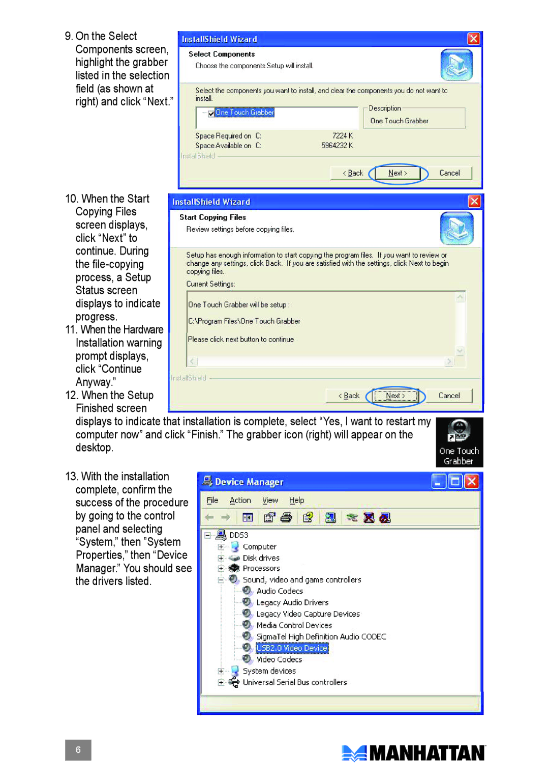 Manhattan Computer Products 164115 user manual When the Setup Finished screen 