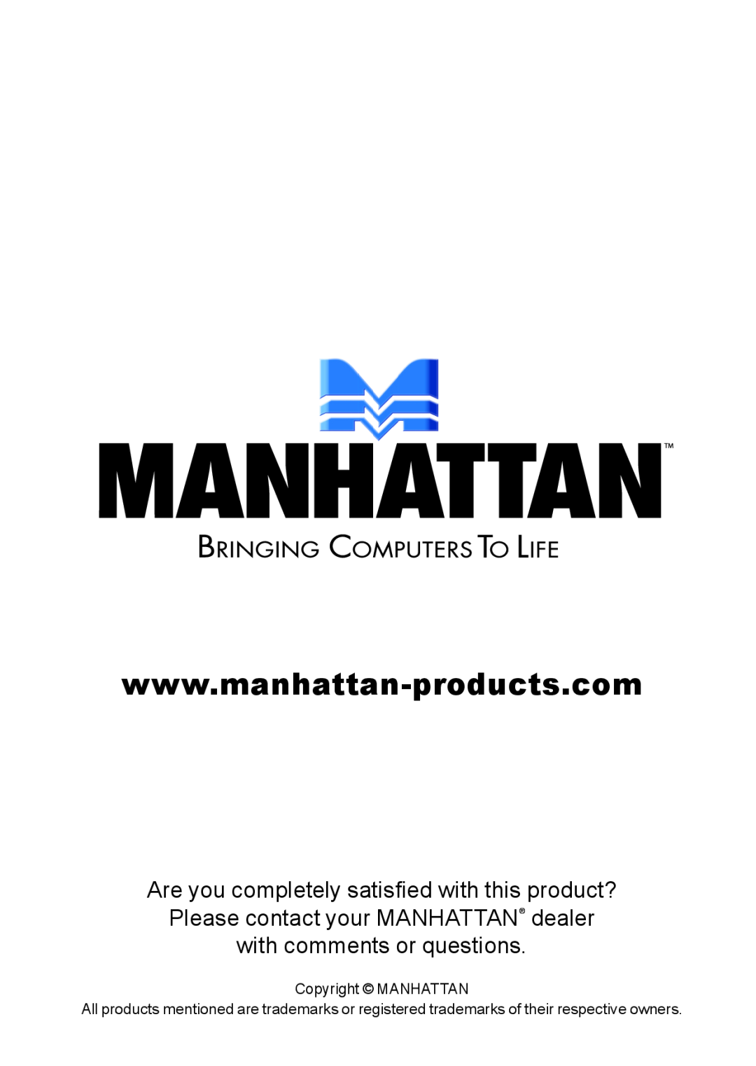 Manhattan Computer Products 167741 manual Copyright MANHATTAN 