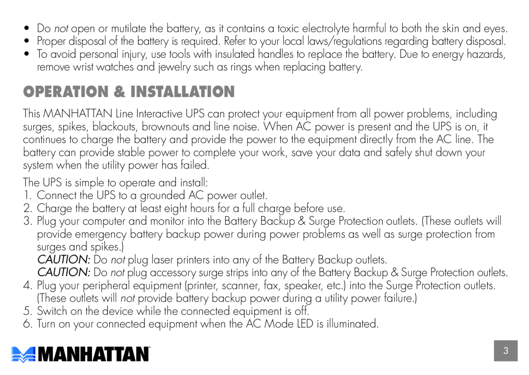 Manhattan Computer Products 168212, 168229 user manual operation & installatioN 