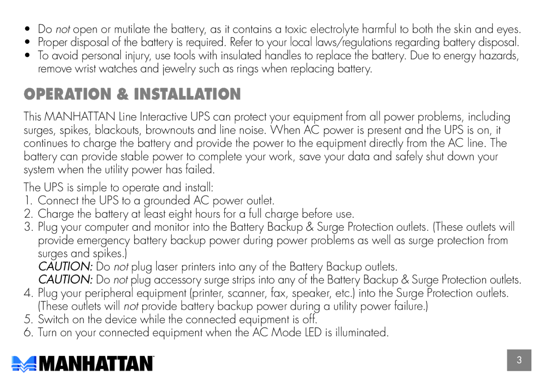 Manhattan Computer Products 168212, 168229 user manual Operation & installatioN 