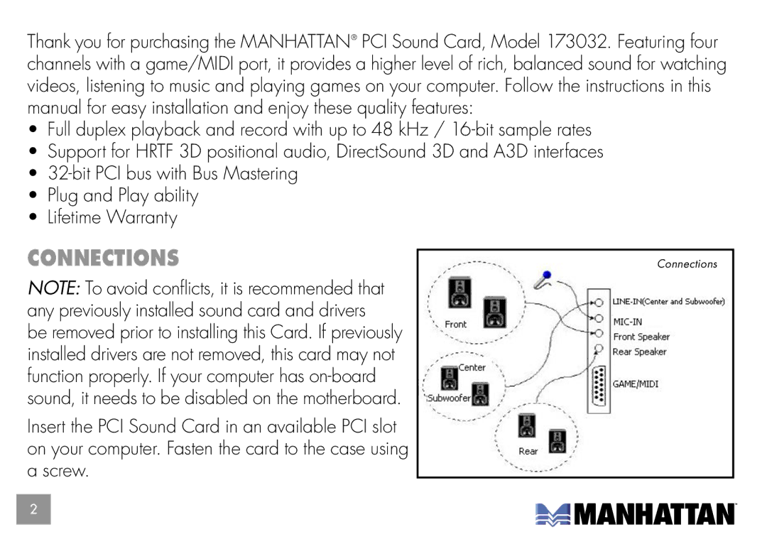 Manhattan Computer Products 173032 user manual Connections 