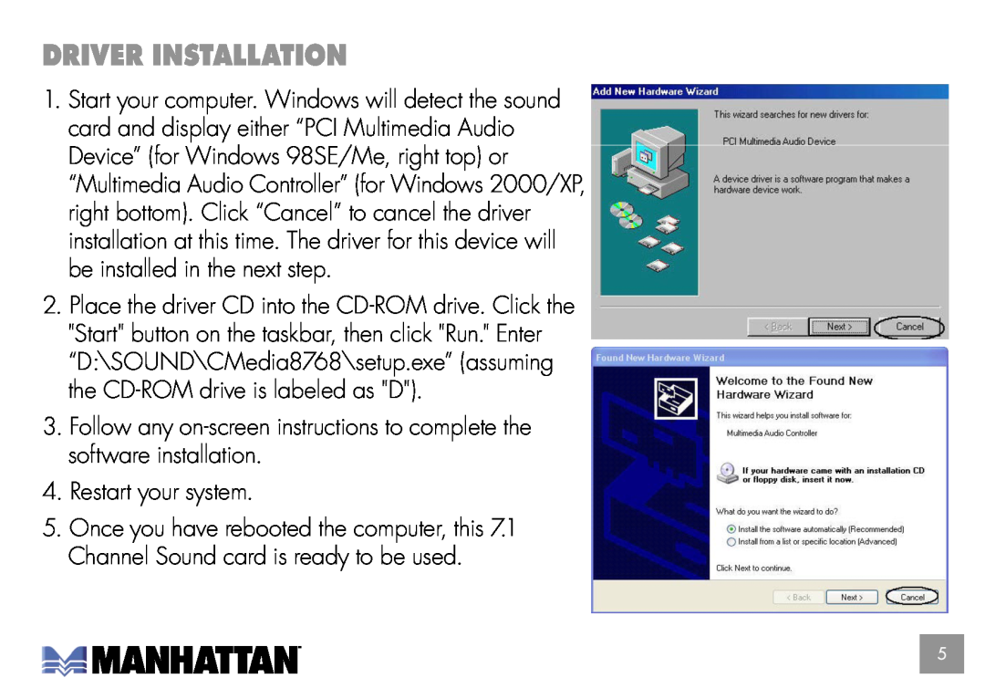 Manhattan Computer Products 175357 user manual Driver Installation 