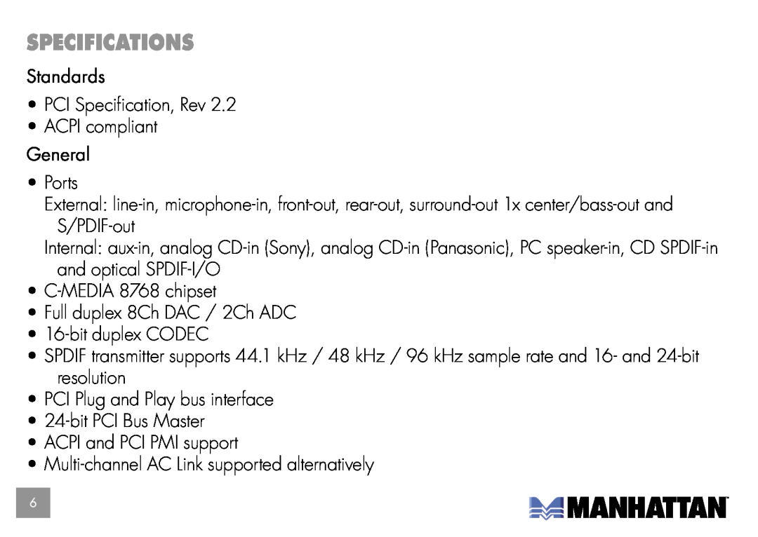 Manhattan Computer Products 175357 user manual Specifications 