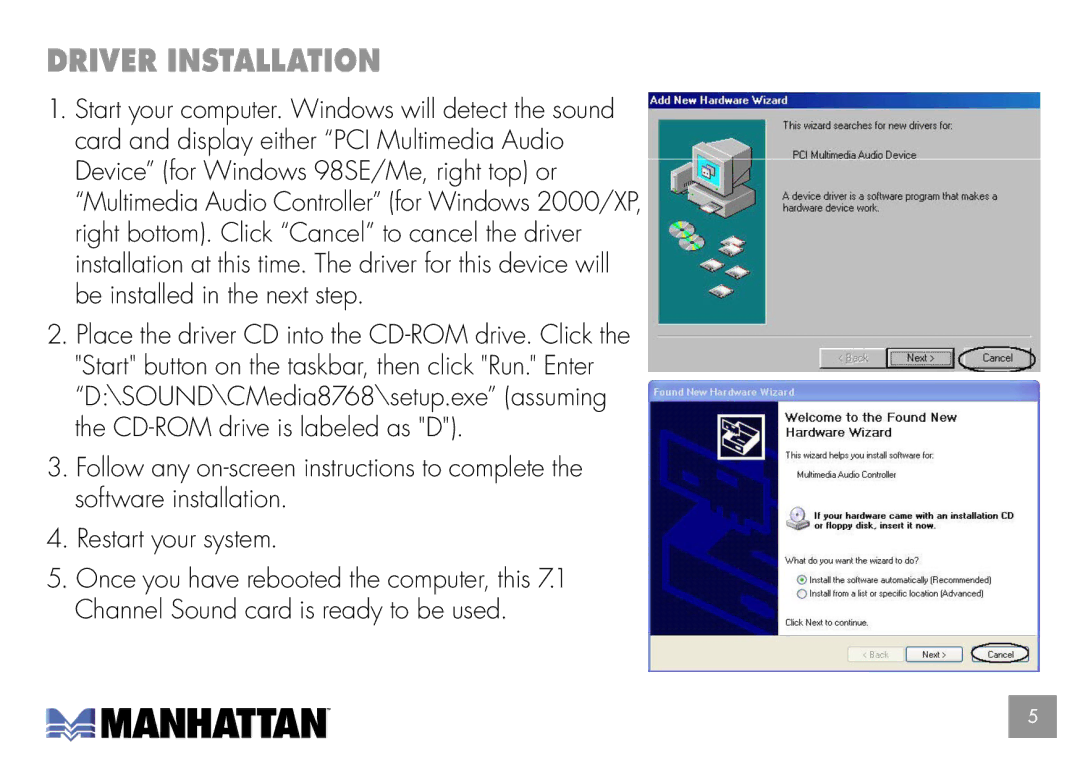 Manhattan Computer Products 175357 user manual Driver Installation 