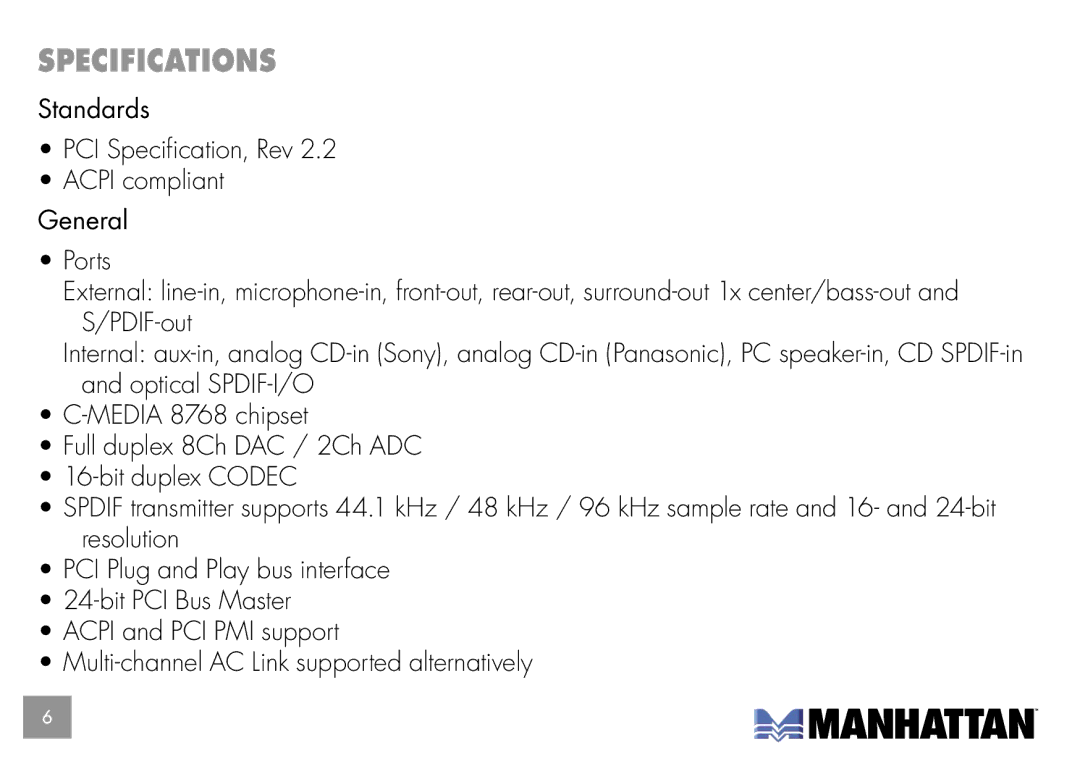 Manhattan Computer Products 175357 user manual Specifications 