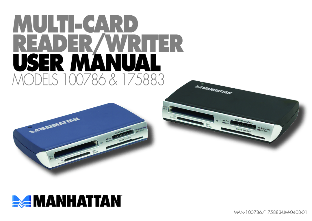 Manhattan Computer Products 100786, 175883 user manual Multi-Card Reader/Writer 