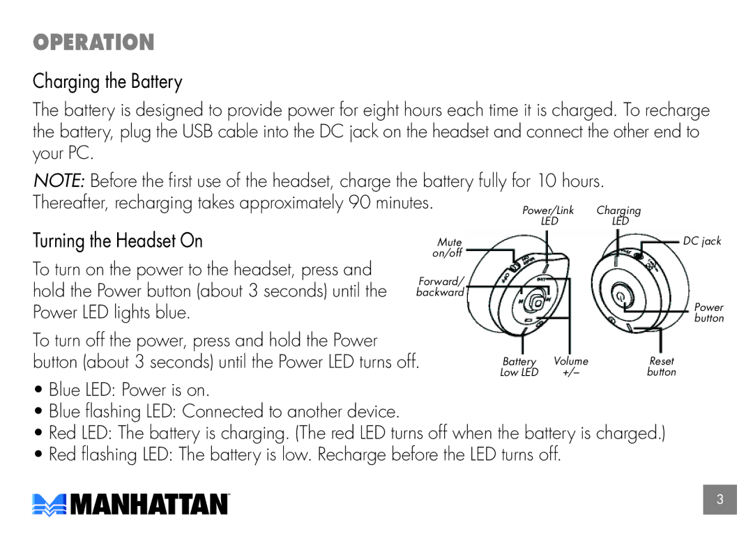 Manhattan Computer Products 175944 user manual Operation, Charging the Battery 