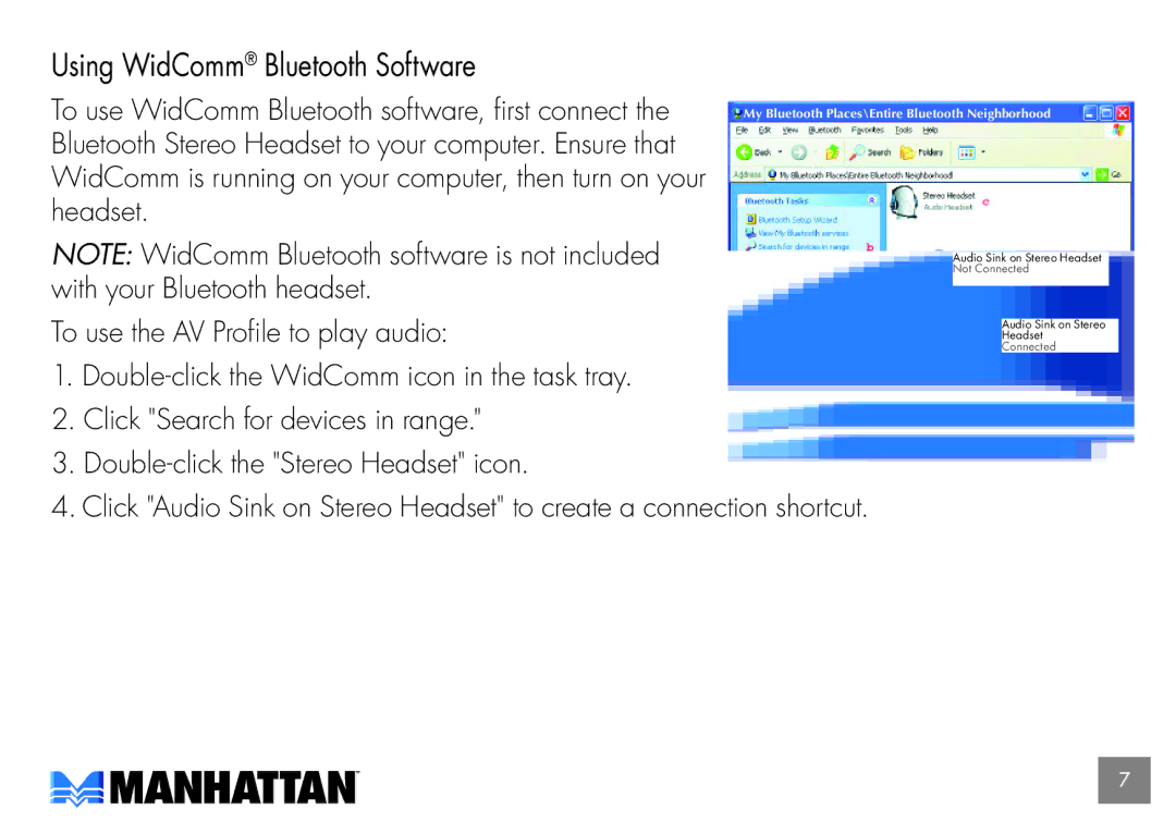 Manhattan Computer Products 175944 user manual Using WidComm Bluetooth Software 