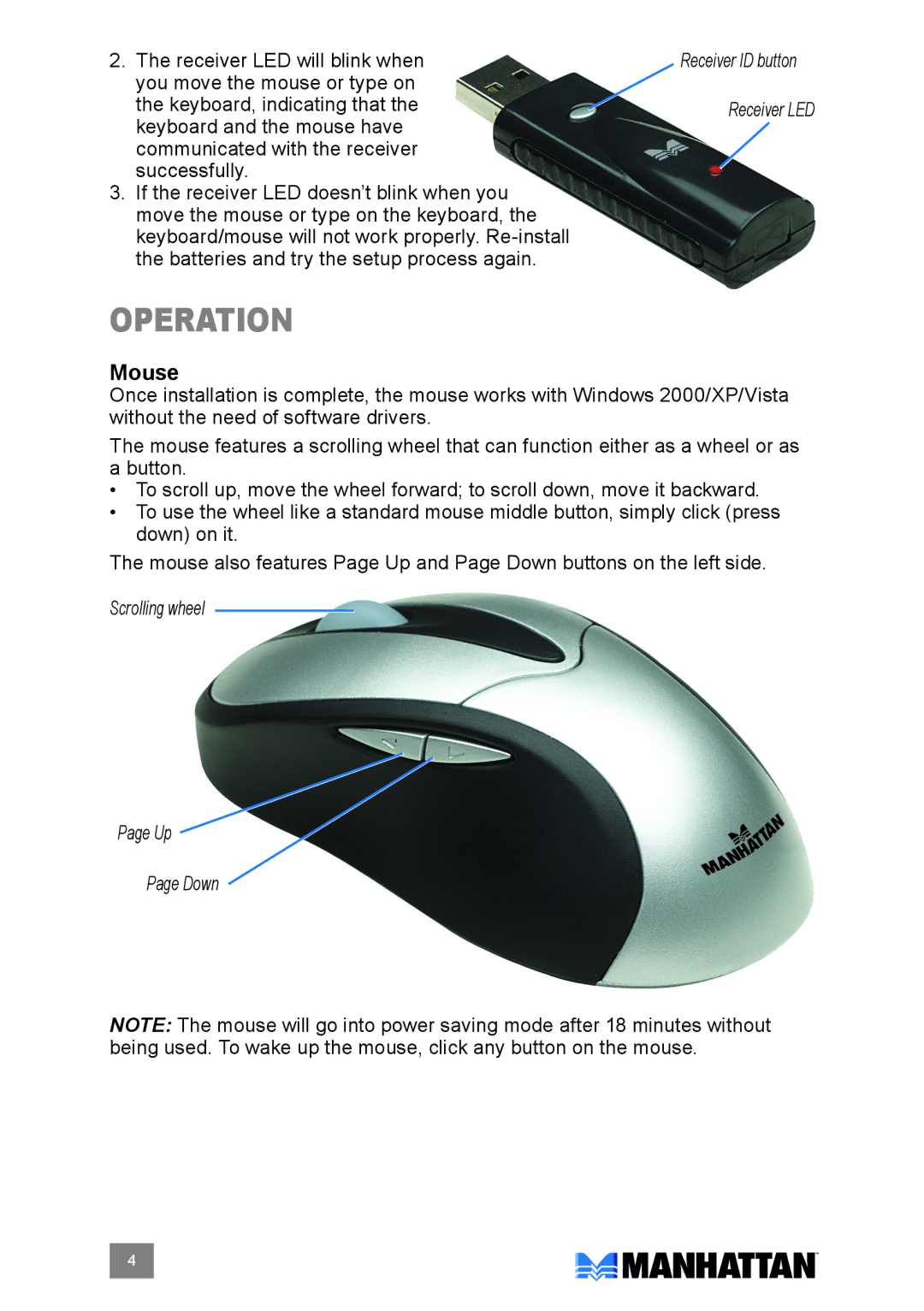 Manhattan Computer Products 177122 user manual Operation, Mouse 