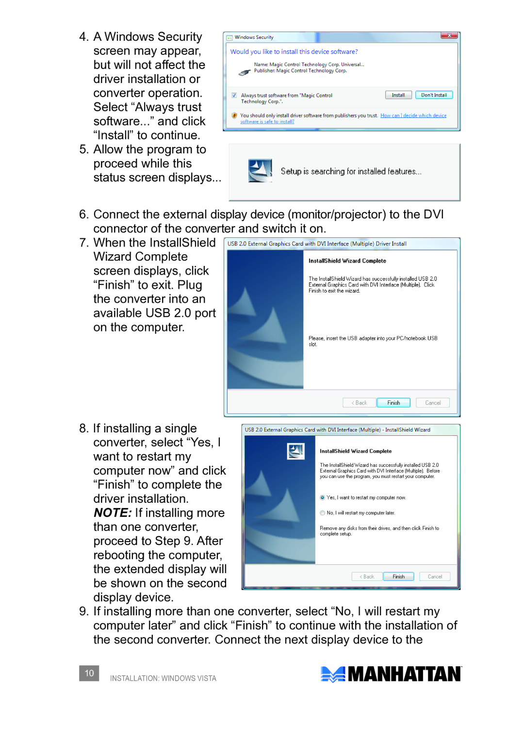 Manhattan Computer Products 179133 user manual Installation Windows Vista 