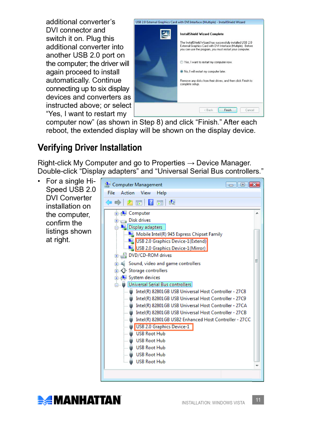 Manhattan Computer Products 179133 user manual Verifying Driver Installation 