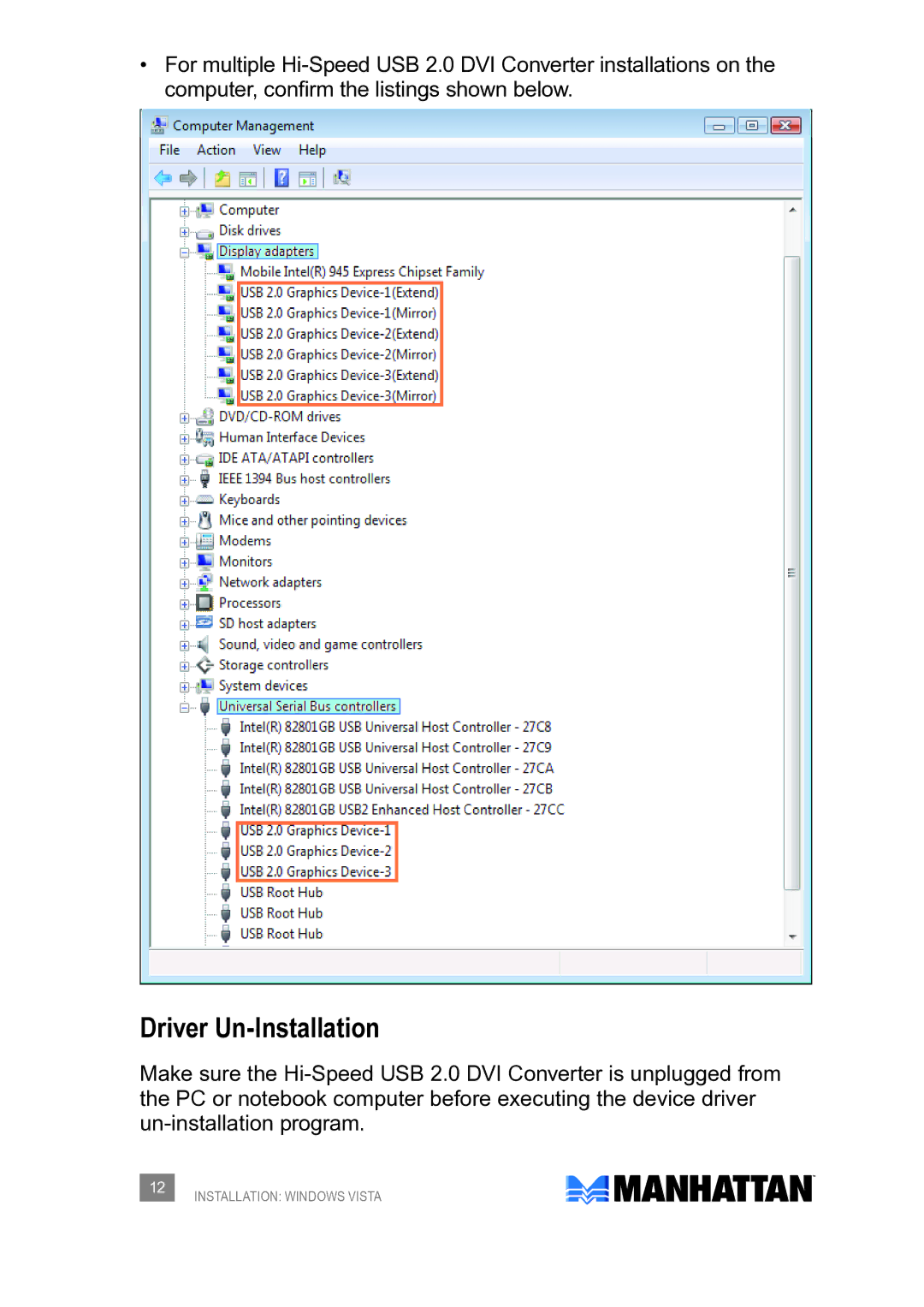 Manhattan Computer Products 179133 user manual Driver Un-Installation 