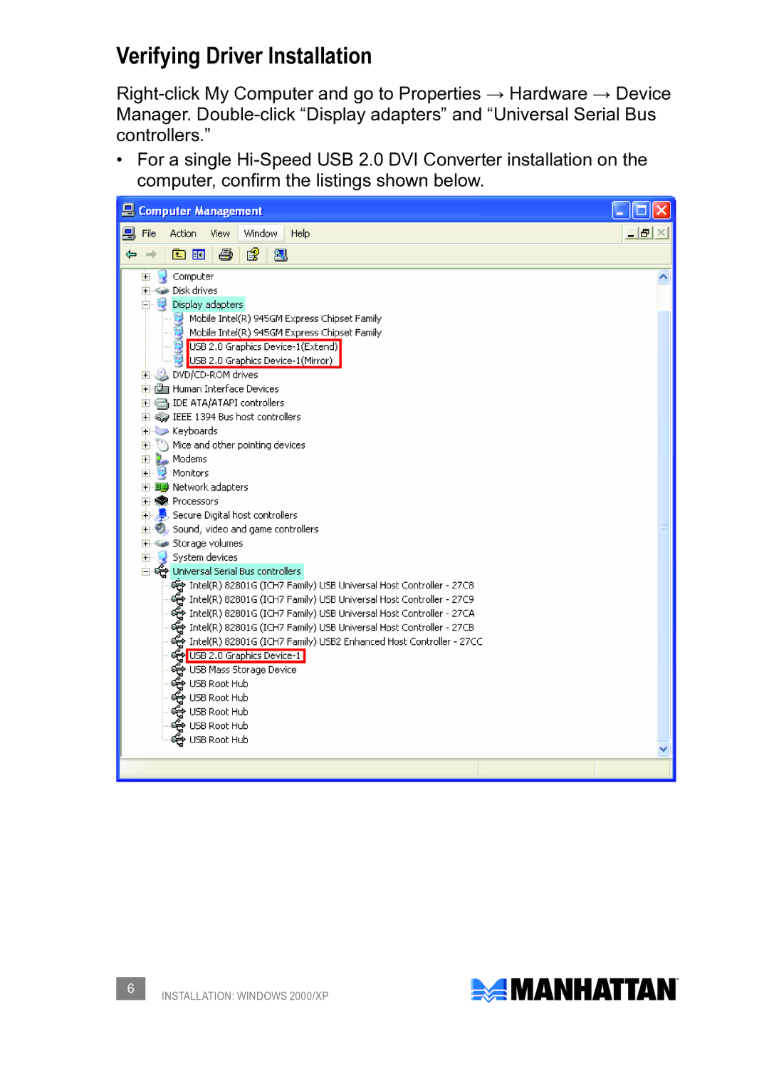 Manhattan Computer Products 179133 user manual Verifying Driver Installation 