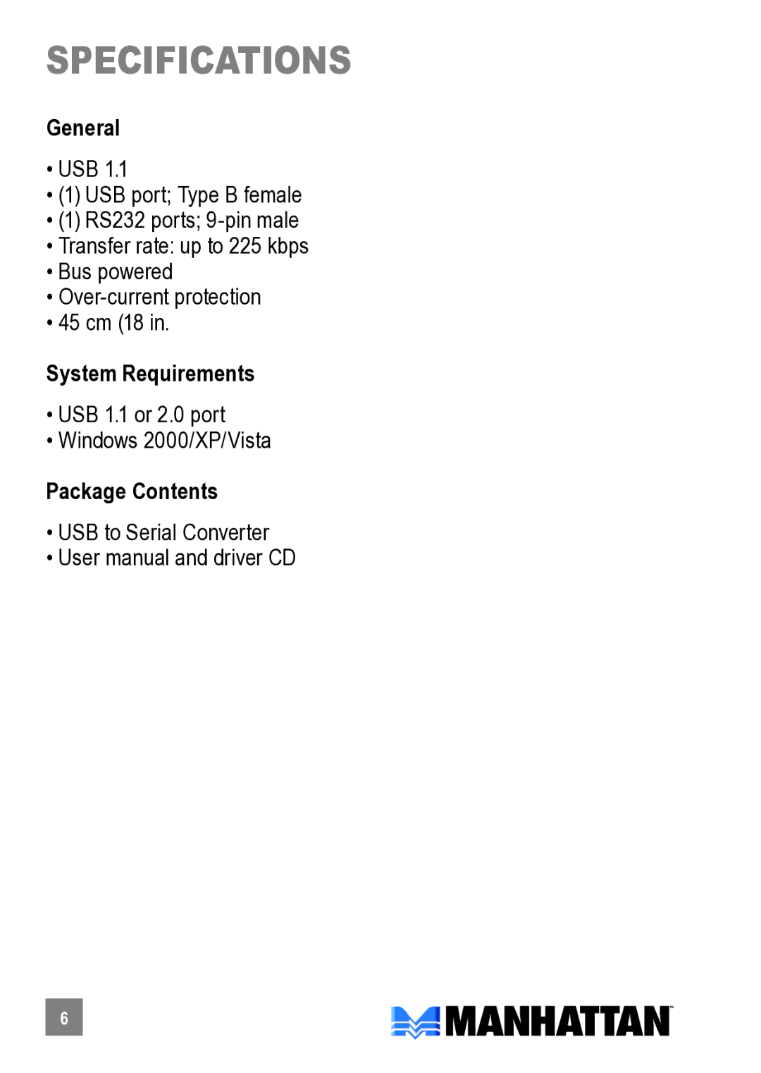 Manhattan Computer Products 205146 user manual Specifications, General 