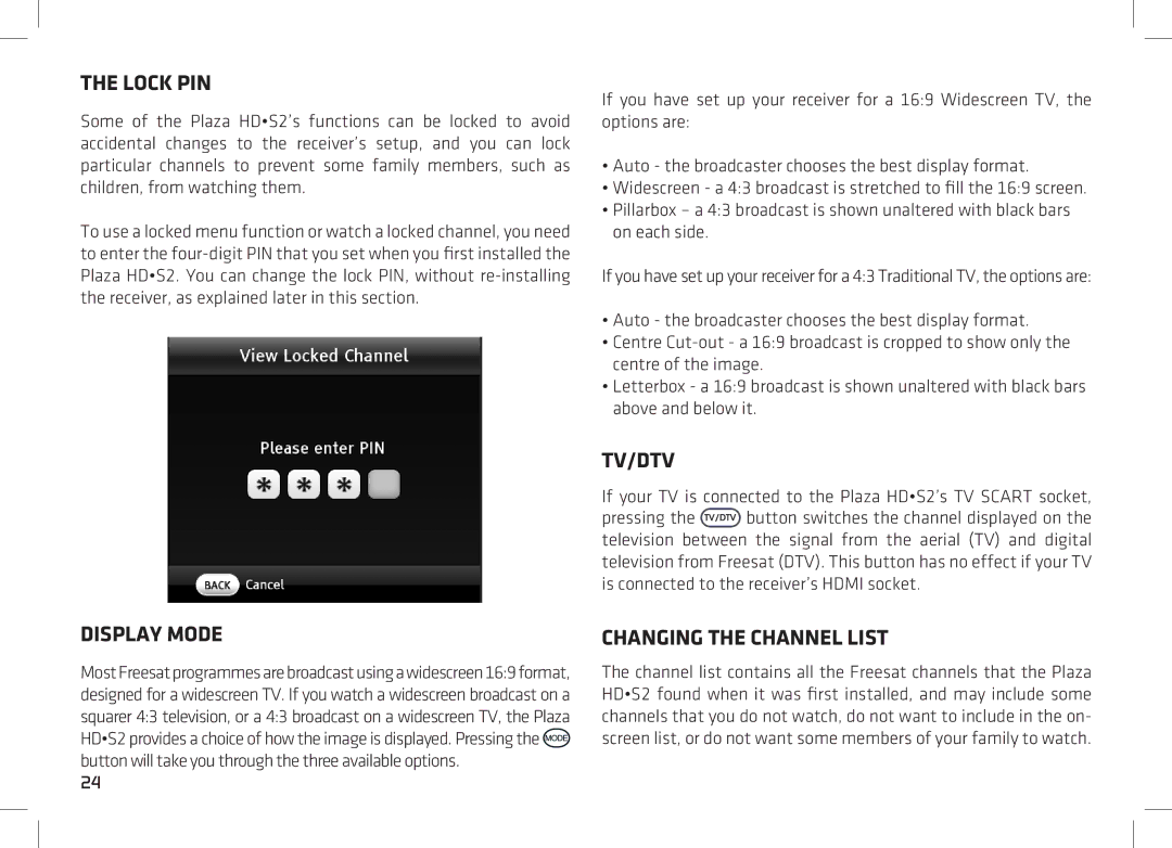 Manhattan Computer Products 52 manual Lock PIN, Tv/Dtv, Display Mode, Changing the Channel List 