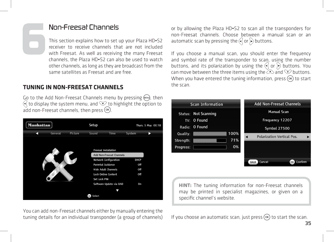 Manhattan Computer Products 52 manual 6Non-Freesat Channels, Tuning in NON-FREESAT Channels 