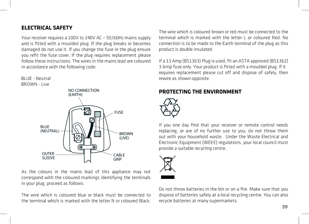 Manhattan Computer Products 52 manual Electrical Safety, Protecting the Environment, Blue Neutral Brown Live 