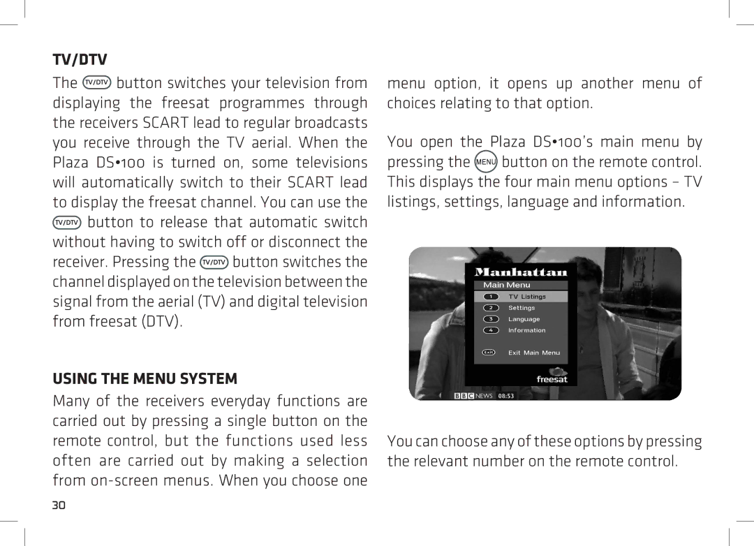 Manhattan Computer Products DS 100 manual Tv/Dtv, Using the Menu System 