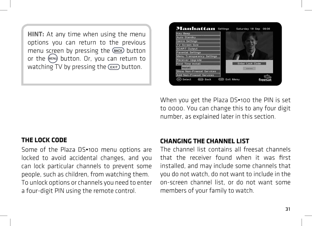 Manhattan Computer Products DS 100 manual Lock Code, Changing the Channel List 