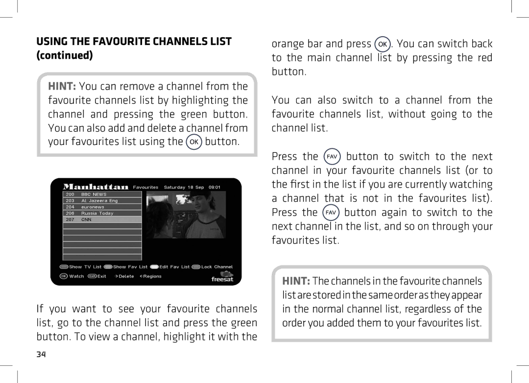 Manhattan Computer Products DS 100 manual Using the Favourite Channels List 