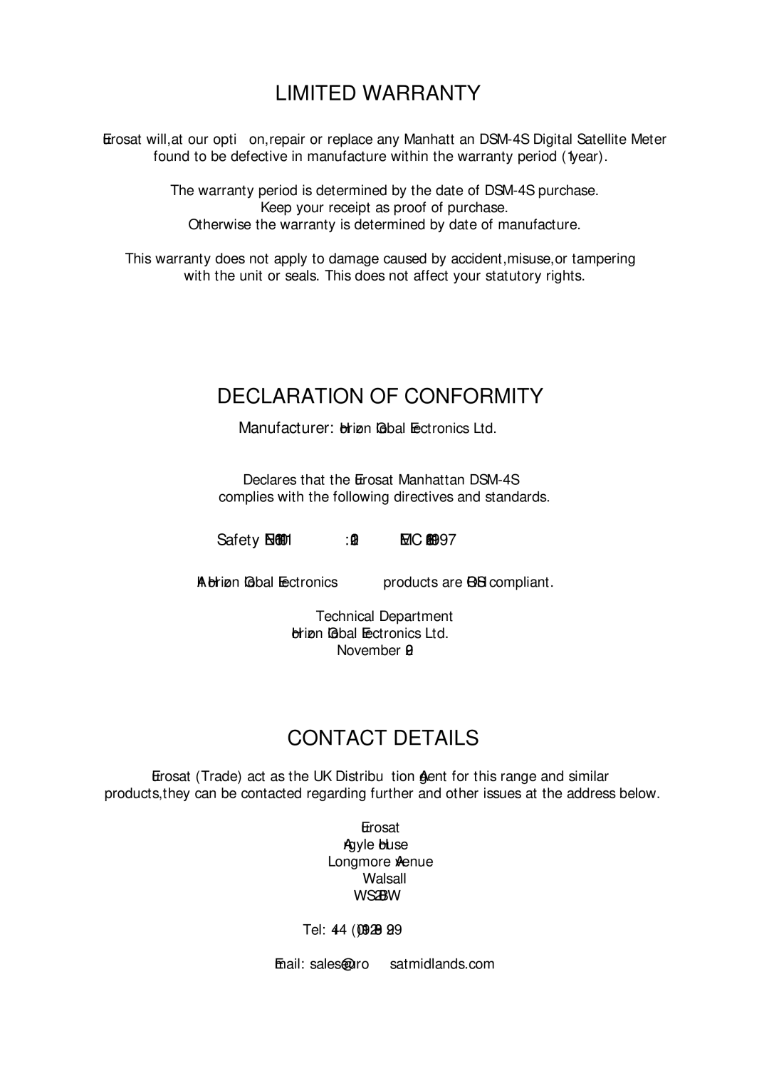 Manhattan Computer Products DSM-4S instruction manual Limited Warranty 