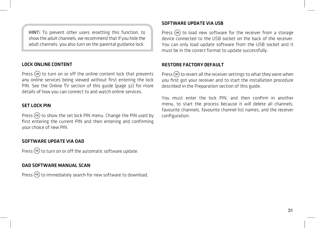 Manhattan Computer Products HDS2 Lock Online Content, SET Lock PIN, Software Update VIA OAD, OAD Software Manual Scan 