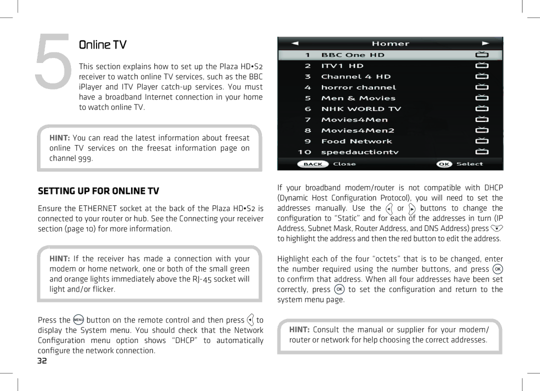 Manhattan Computer Products HDS2 manual Setting UP for Online TV 