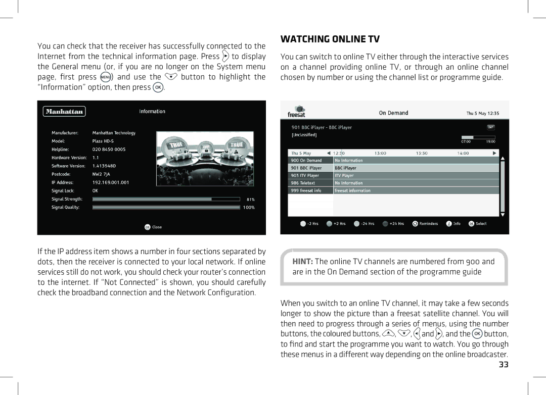 Manhattan Computer Products HDS2 manual Watching Online TV 