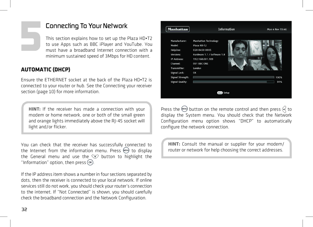 Manhattan Computer Products PLAZA HD-T2 manual Automatic Dhcp 