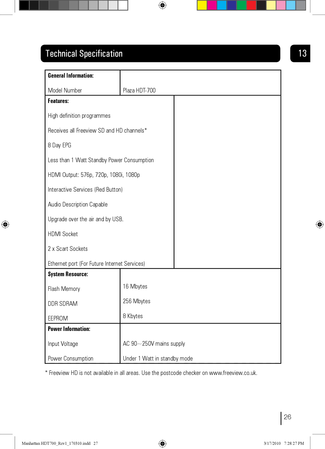 Manhattan Computer Products manual Model Number Plaza HDT-700, Flash Memory Mbytes, Kbytes 