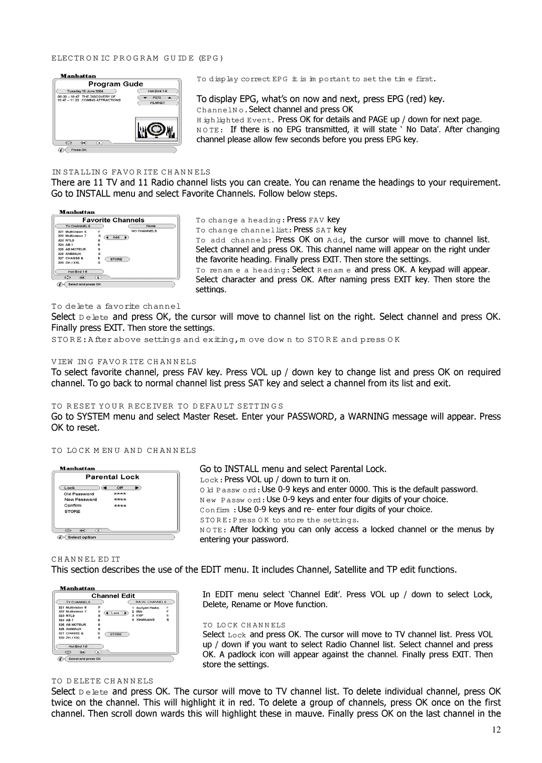 Manhattan Computer Products ST100 Electronic Program Guide EPG, Installing Favorite Channels, Viewing Favorite Channels 