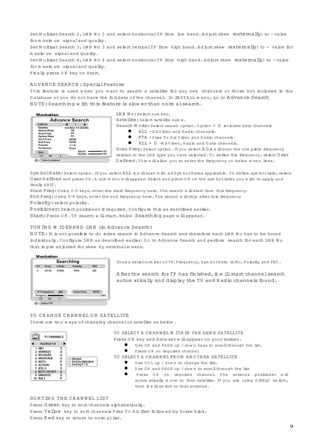 Manhattan Computer Products ST100 instruction manual Advance Search Special Feature, Tuning Wideband LNB in Advance Search 