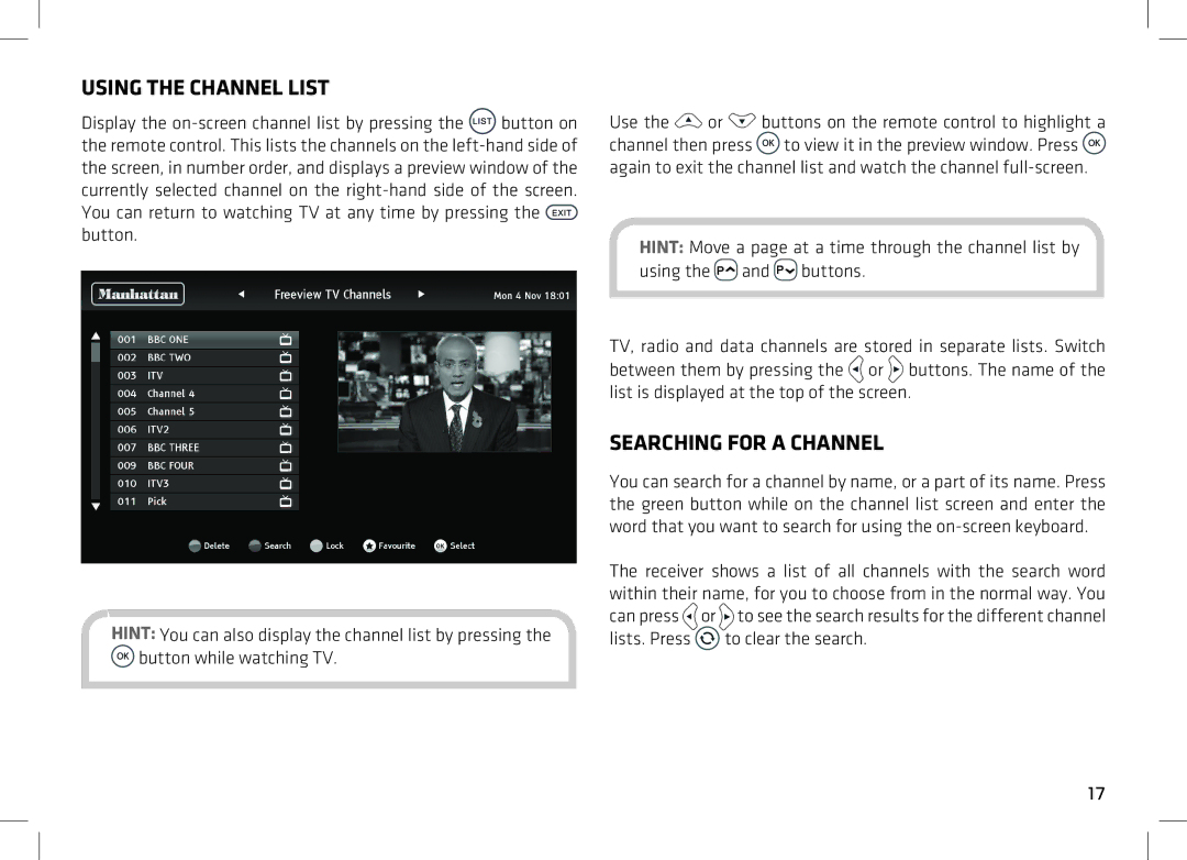 Manhattan Computer Products T2 manual Using the Channel List, Searching for a Channel 