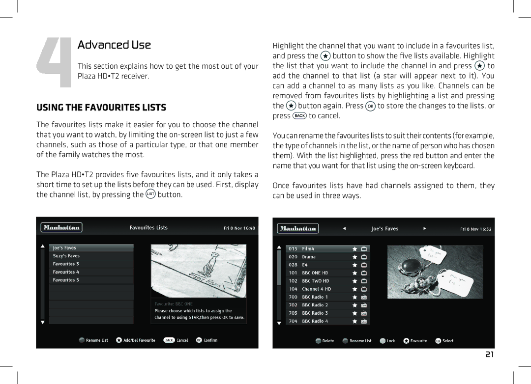 Manhattan Computer Products T2 manual 4Advanced Use, Using the Favourites Lists 