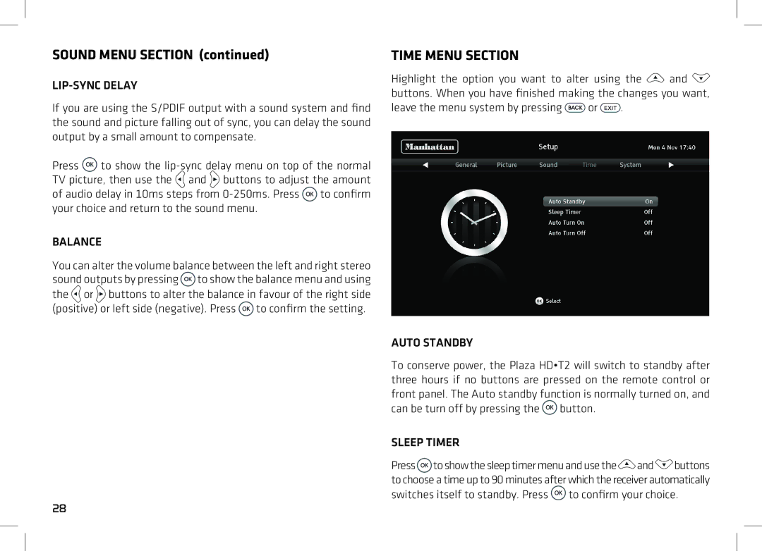 Manhattan Computer Products T2 manual Sound Menu Section, Time Menu Section 