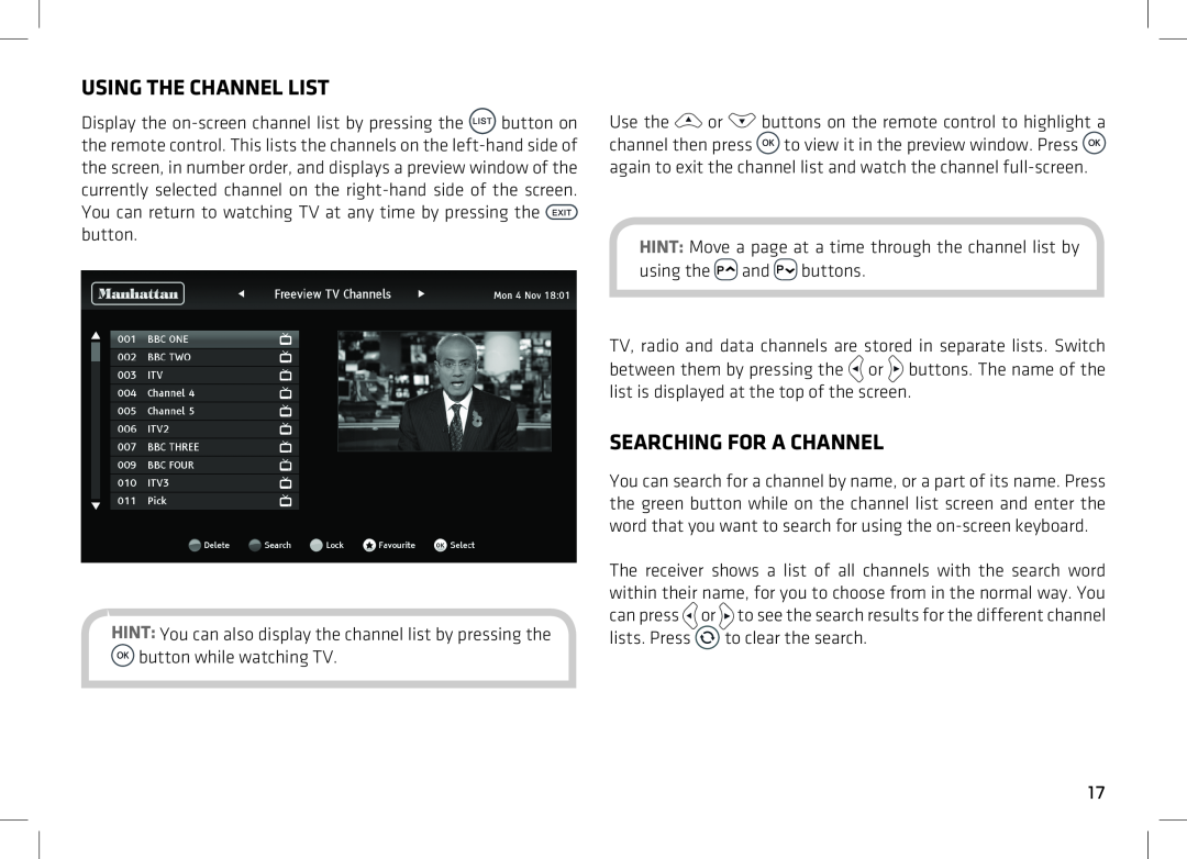 Manhattan Computer Products T2 manual Using The Channel List, Searching For A Channel 