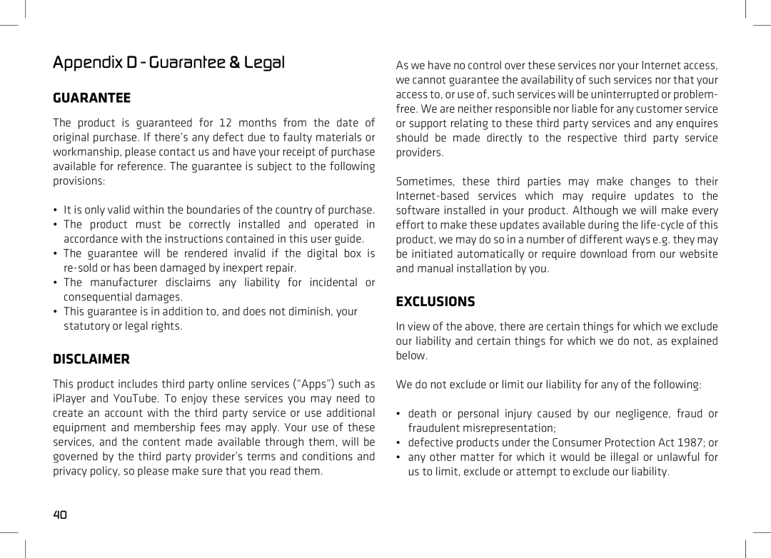 Manhattan Computer Products T2 manual Appendix D - Guarantee & Legal, Disclaimer, Exclusions 