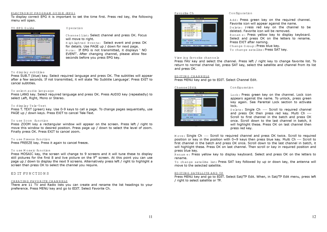 Manhattan Computer Products XT-F owner manual Edit Functions, Electronic Program Guide EPG, Creating Favorite Channels 