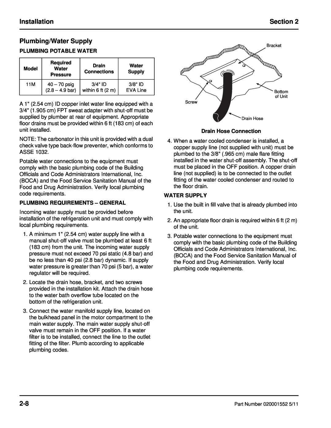 Manitowoc Ice 11M Plumbing/Water Supply, Plumbing Potable Water, Plumbing Requirements - General, Drain Hose Connection 